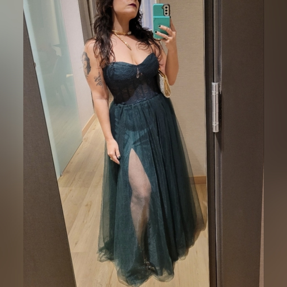 Windsor Hunter Green Sheer Lace corset Gown